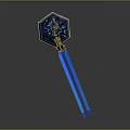 Mythical Warrior Creature Standing On Blue Luminous Base Firing Blue Beams