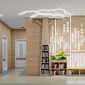 Chinese Style Hotel Lobby With Wooden Furniture Reception Desk And Ceiling Character Decorations
