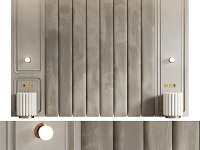 Modern Bed Accent Wall With Vertical Panels And Decorations 3d model