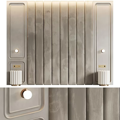 Modern Bed Accent Wall With Vertical Panels And Decorations 3d model