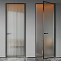 Modern Interior Hinged Doors With Black Frame And Ribbed Glass Panels Design 3d model