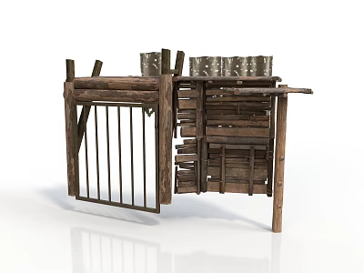 Traditional Wooden Carriage With Fence Like Doors And Classic Wooden Frame Design 3d model