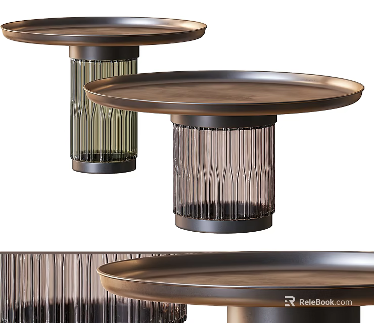 Contemporary Coffee Table With Round Tray Top And Ribbed Glass Base Design 3d model 