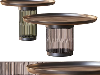 Contemporary Coffee Table With Round Tray Top And Ribbed Glass Base Design 3d model