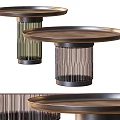 Contemporary Coffee Table With Round Tray Top And Ribbed Glass Base Design