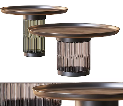 Contemporary Coffee Table With Round Tray Top And Ribbed Glass Base Design 3d model