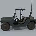 Green Military Jeep With Mounted Machine Gun Antenna And Open Top Design