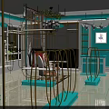 Turquoise Clothing Store Exterior With Gold Accents Glass Windows Mannequins And Plants
