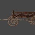 Old Wooden Horse-Drawn Wagon With Large Wheels And Wooden Seat On Grassy Ground