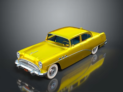 Shiny Yellow Classic Car With Retro Design Chrome Accents And White Wall Tires 3d model