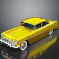 Shiny Yellow Classic Car With Retro Design Chrome Accents And White Wall Tires
