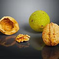 Fresh Walnuts Featuring Whole Green Brown Cracked Shell And Kernel On