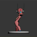 Pink Robot Game Character With Antenna Ears Blue Eyes And Orange Parts On Line Base