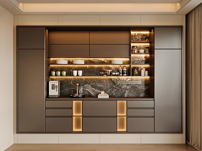 Elegant Modern Sideboard Design With Marble Countertop Lighting And Storage Cabinets 3d model
