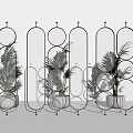 Modern Metal Room Divider with Geometric Circular Oval Frames and Palm Plants for Interior Partition