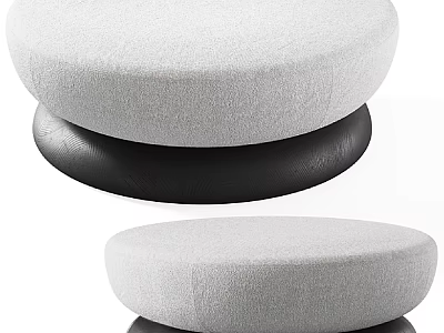 Modern Circular Light Gray Fabric Ottoman With Black Base Minimalist Design 3d model