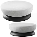 Modern Circular Light Gray Fabric Ottoman With Black Base Minimalist Design