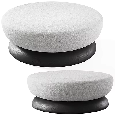 Modern Circular Light Gray Fabric Ottoman With Black Base Minimalist Design 3d model
