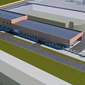 GAMA Building Exterior With Brown Walls Glass Curtain And Canopy Railing Grass Area