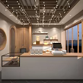Modern Dessert Shop With Glass Display Window Logo Signboard And Wooden Interior Decor