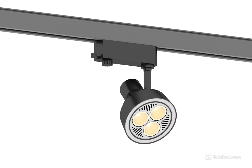Track Mounted Black Downlight Spotlight With Three LED Bulbs For Indoor Lighting Fixture 3d model 
