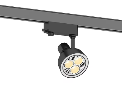 Track Mounted Black Downlight Spotlight With Three LED Bulbs For Indoor Lighting Fixture 3d model