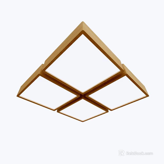 Modern Square Ceiling Light With Wooden Frame And Multiple Bright Lighting Panels 3d model 