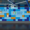 HONOR And AsiaInfo Brand Display On Blue Orange Tile Wall With Modern Design