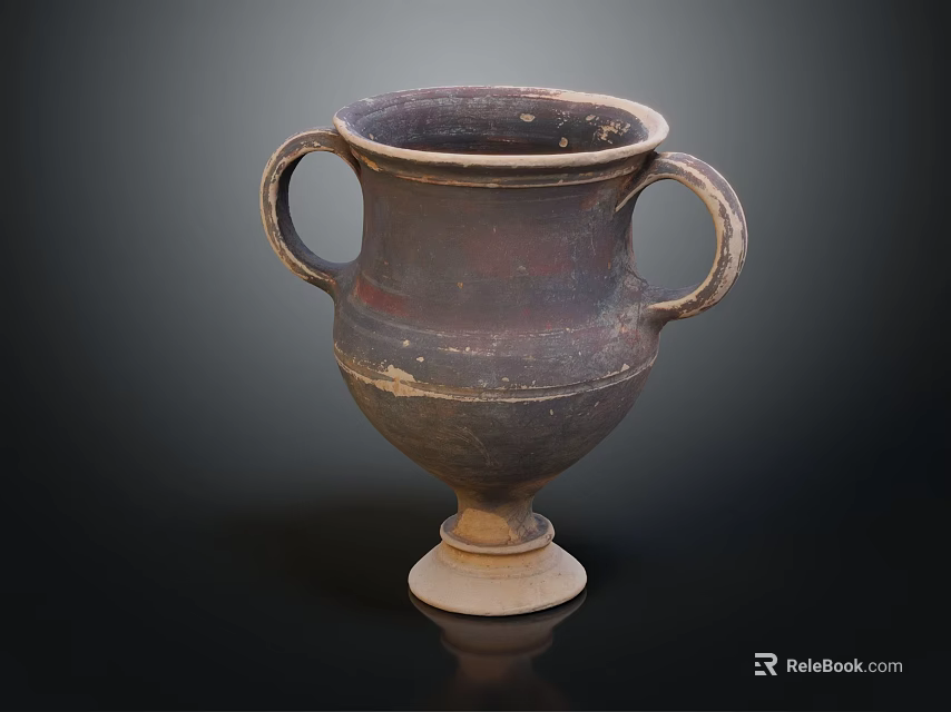 Ancient Terracotta Vase With Two Handles And White Base Worn Surface 3d model 