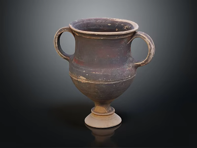 Ancient Terracotta Vase With Two Handles And White Base Worn Surface 3d model