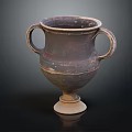 Ancient Terracotta Vase With Two Handles And White Base Worn Surface 3d model