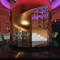 Stylish Modern Bar Lounge Interior With Illuminated Wine Racks And Plush Sofa