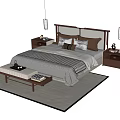 Modern Double Bed Setup With Bedside Tables Decorative Pillows And Area Rug 3d model