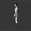Anime Style School Girl Character In White Shirt Black Tie And Grey Pleated Skirt