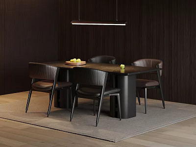Modern Luxury Dark Dining Table Set With Premium Leather Chairs For Elegant Home Dining Space 3d model