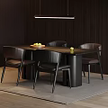 Modern Luxury Dark Dining Table Set With Premium Leather Chairs For Elegant Home Dining Space