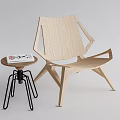 Modern Wooden Leisure Chair With Minimalist Design And Small Round Side Table Holding Magazine