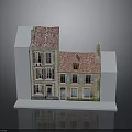 Detailed European Style Building Model With Red Roof Tiles Multiple Windows Balcony And Chimney
