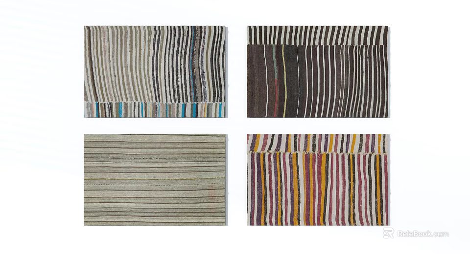 Square Rugs With Striped Patterns In Various Colors For Home Decoration 3d model