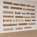 Various Styles of Wooden Fences Arranged on White Wall for Interior Decorative