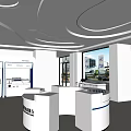 Modern Service Hall Interior With Self Service Machines Office Desk And Sofa