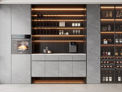 Elegant Modern Wine Cabinet Interior With Marble Finish LED Lighting And Storage Racks 3d model