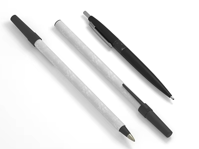 Three Black and Silver Pens with Sleek Textured Bodies for Daily Writing 3d model