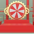 Festive Decorative Scene With Red Steps Red White Circular Device Golden Gears And Gift Boxes