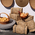 Country garden sketch egg editor basket egg basket hen straw pile 3d model