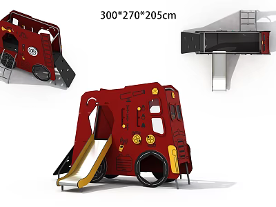 Red Excavator Shaped Playground Equipment with Slide Yellow Accents and 300x270x205cm Size 3d model