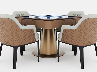 Modern Functional Table With Metal Pedestal Base And Brown White Upholstered Chairs 3d model