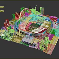 3D Model of Modern Stadium With Urban City Buildings And Green Spaces