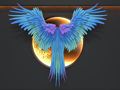 Artistic Wing Shaped Colorful Gradient Wall Decor With Glowing Circular Background 3d model