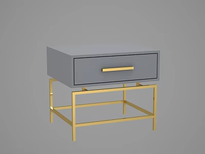 Modern Gray Bedside Table With Gold Metal Frame And Drawer Handle 3d model